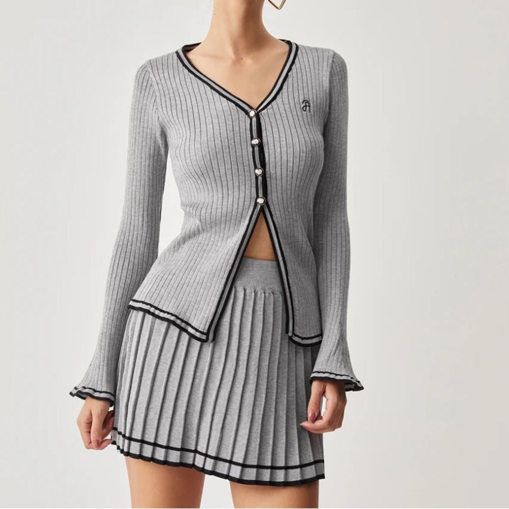 Commense Contrast Trim Pleat Mini Skirt